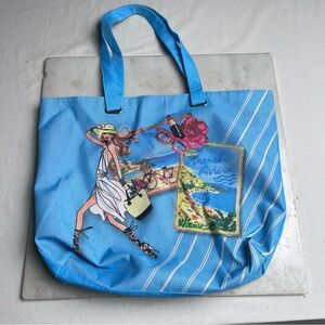 Lancôme Blue Tote Bag with French Riviera Graphic Design